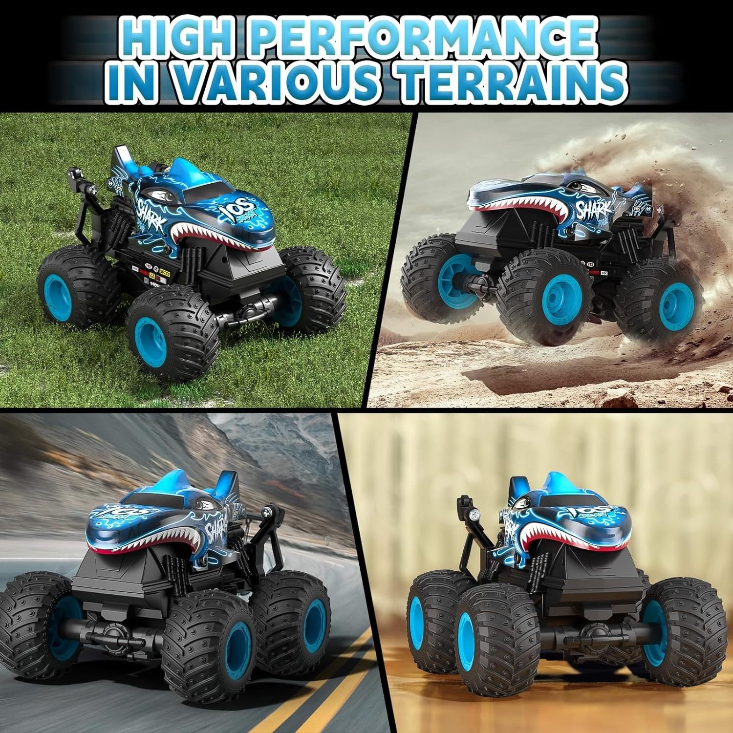 2.4GHz RC Shark Remote Control Monster Truck Drift Stunt Car Trucks RC Crawler Toys Indoor Outdoor Boys Kids Adults Toys