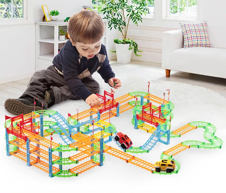 colorful diy plastic electric rail toys car racing track