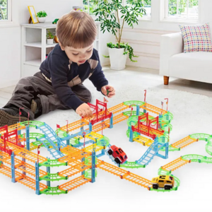 colorful diy plastic electric rail toys car racing track