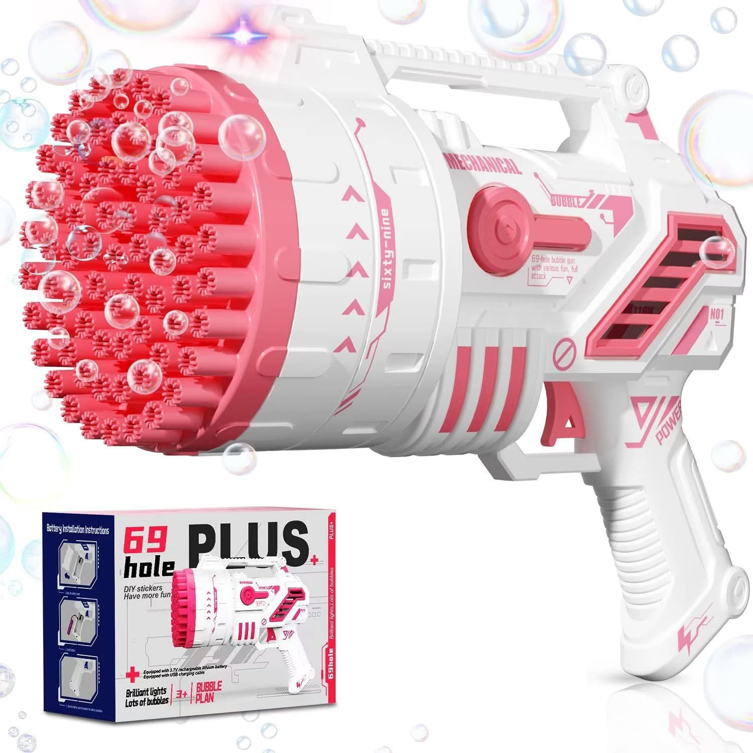 69 Holes Bubble Gun Bubble Blower Launcher Blaster Machine Bubble Toys Gun For Kids With Lights Summer Toys