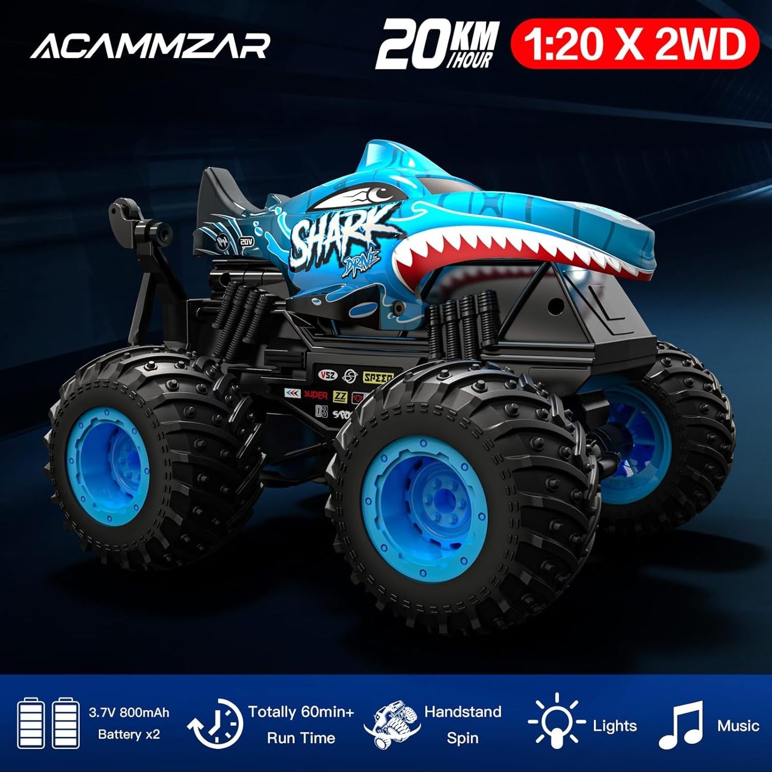 2.4GHz RC Shark Remote Control Monster Truck Drift Stunt Car Trucks RC Crawler Toys Indoor Outdoor Boys Kids Adults Toys