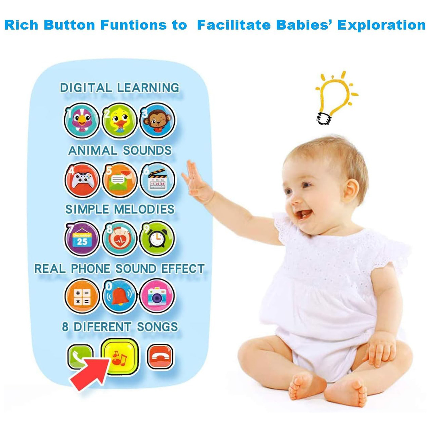 Multifunction Toddler Early Educational Learning Mobile Phone Toy Children Smartphone Baby Toys with Light and Music for Kids