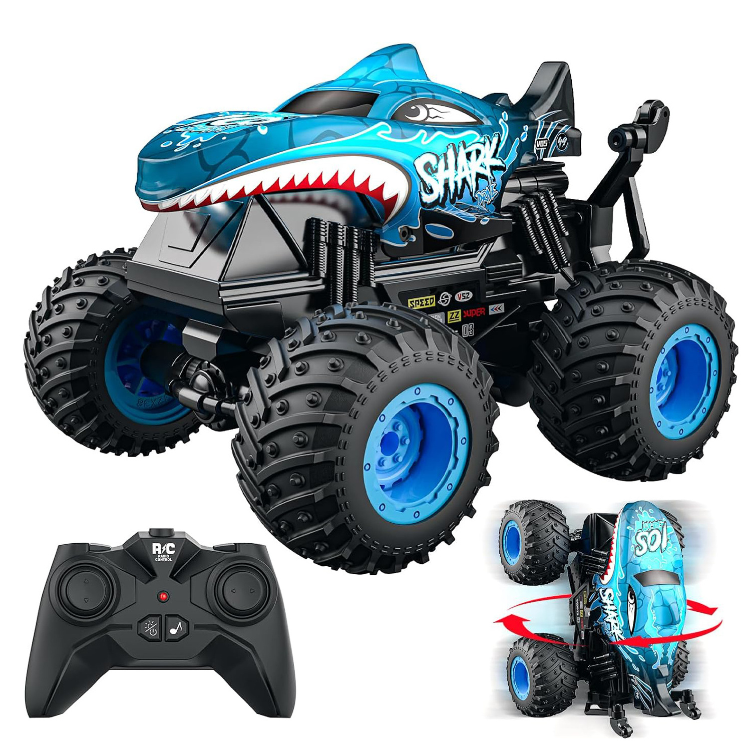 2.4GHz RC Shark Remote Control Monster Truck Drift Stunt Car Trucks RC Crawler Toys Indoor Outdoor Boys Kids Adults Toys