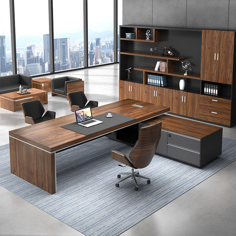 escritorio de oficina modern simple style MDF material L shape boss ceo executive office table desk with cabinet