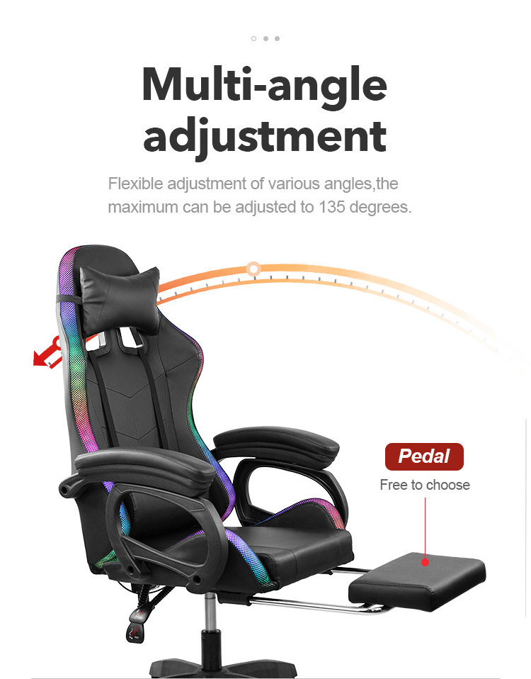 New Style PU Gaming Chair Factory Wholesale Leather Reclining Gamer Chair LED Light Bar Racer RGB Gaming Chair