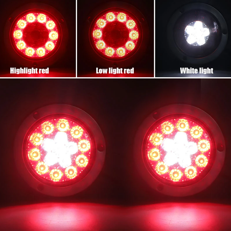 4 inch Round Red/Amber 16 LED Car Truck Trailer Brake Stop lights Turn Signal lamp Tail Lighting for Van Bus 4x4 Pickup 12V 24V