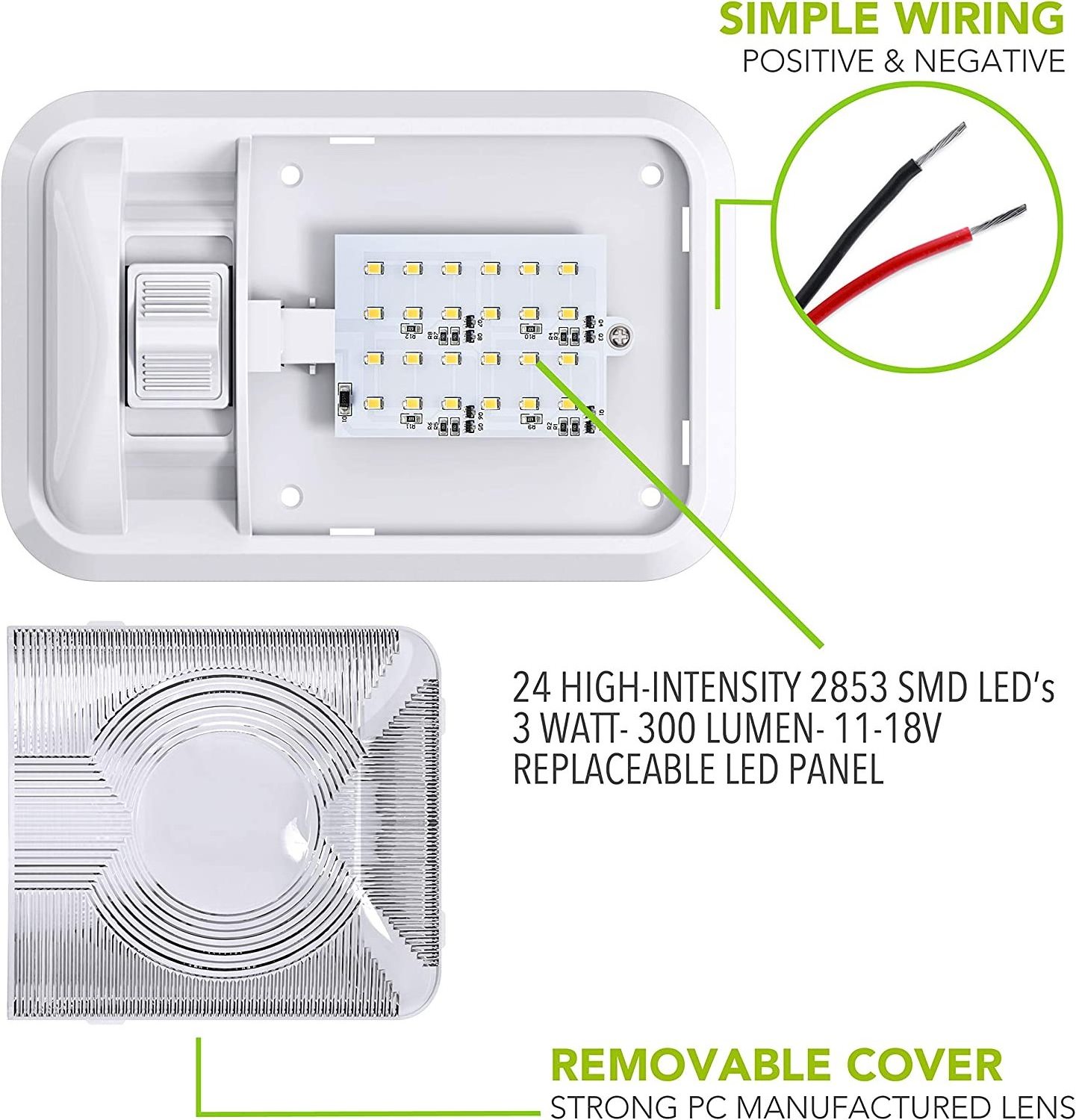 RV LED Ceiling Double Dome Light Fixture ON Off Switch Interior Lighting for Car/RV/Trailer/Camper/Boat DC 11-18V