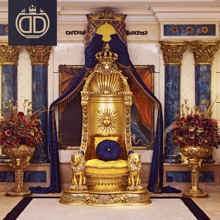 Wedding Solid Wood Royal Chair groom and bride luxury high back golden king chair throne chairs