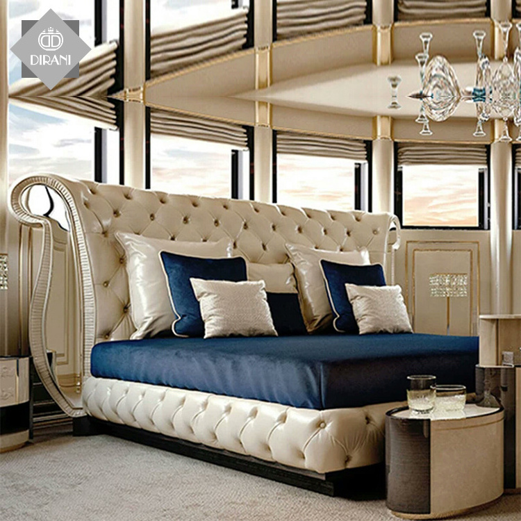 luxury bedroom frurniture button tufted headboard bed queen size modern king size microfiber leather fancy beds