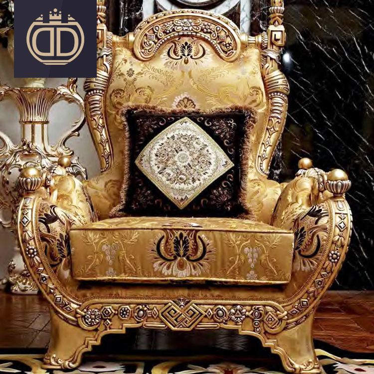 Wedding Solid Wood Royal Chair groom and bride luxury high back golden king chair throne chairs