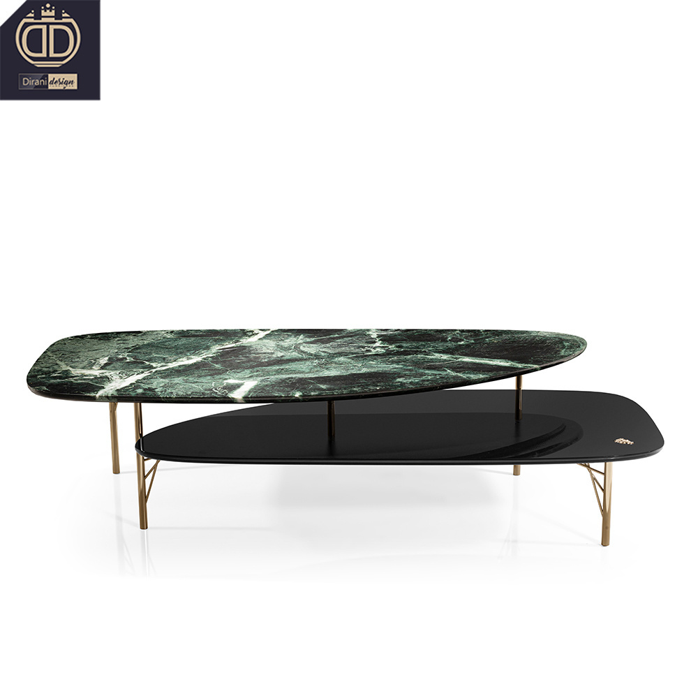 double layer irregular shape marble wood coffee table Italian unique design modern luxury coffee table