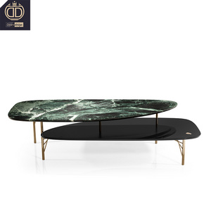 double layer irregular shape marble wood coffee table Italian unique design modern luxury coffee table