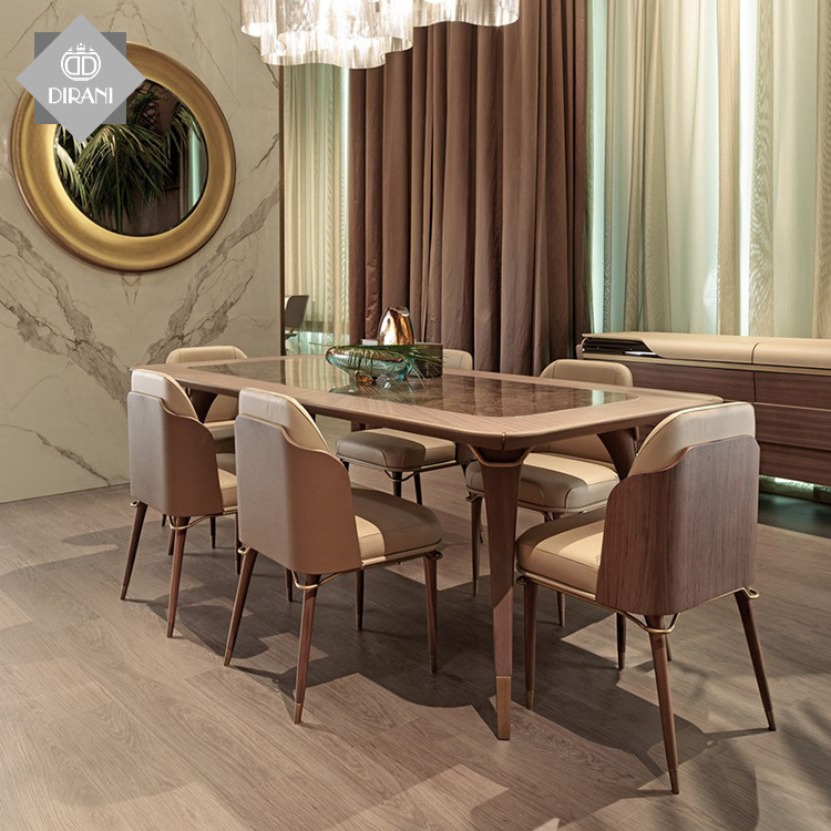 luxury wooden furniture dining chair high quality brown wood legs leather cover home use dining chairs