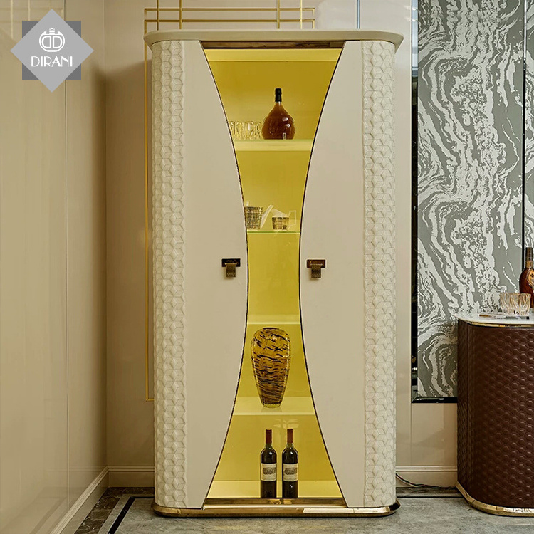 Italian royal modern wooden genuine leather wine VOGUE cabinet furniture design vitrine glass living room wine cabinets