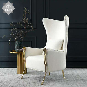 luxury modern white indoor fancy living room furniture armchair solid wood leg velvet fabric single leisure accent chair