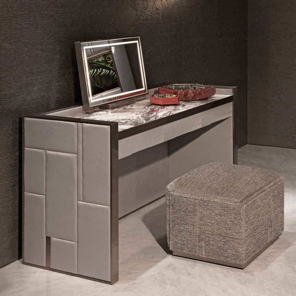 high quality metal modern bedroom furniture storage 3 drawers dresser set fabric mirrored makeups table vanity dressers