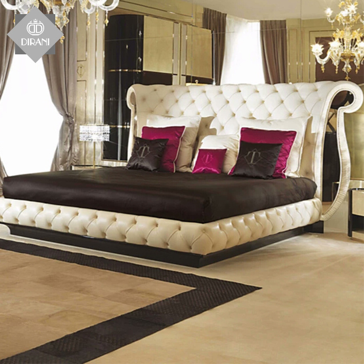 luxury bedroom frurniture button tufted headboard bed queen size modern king size microfiber leather fancy beds