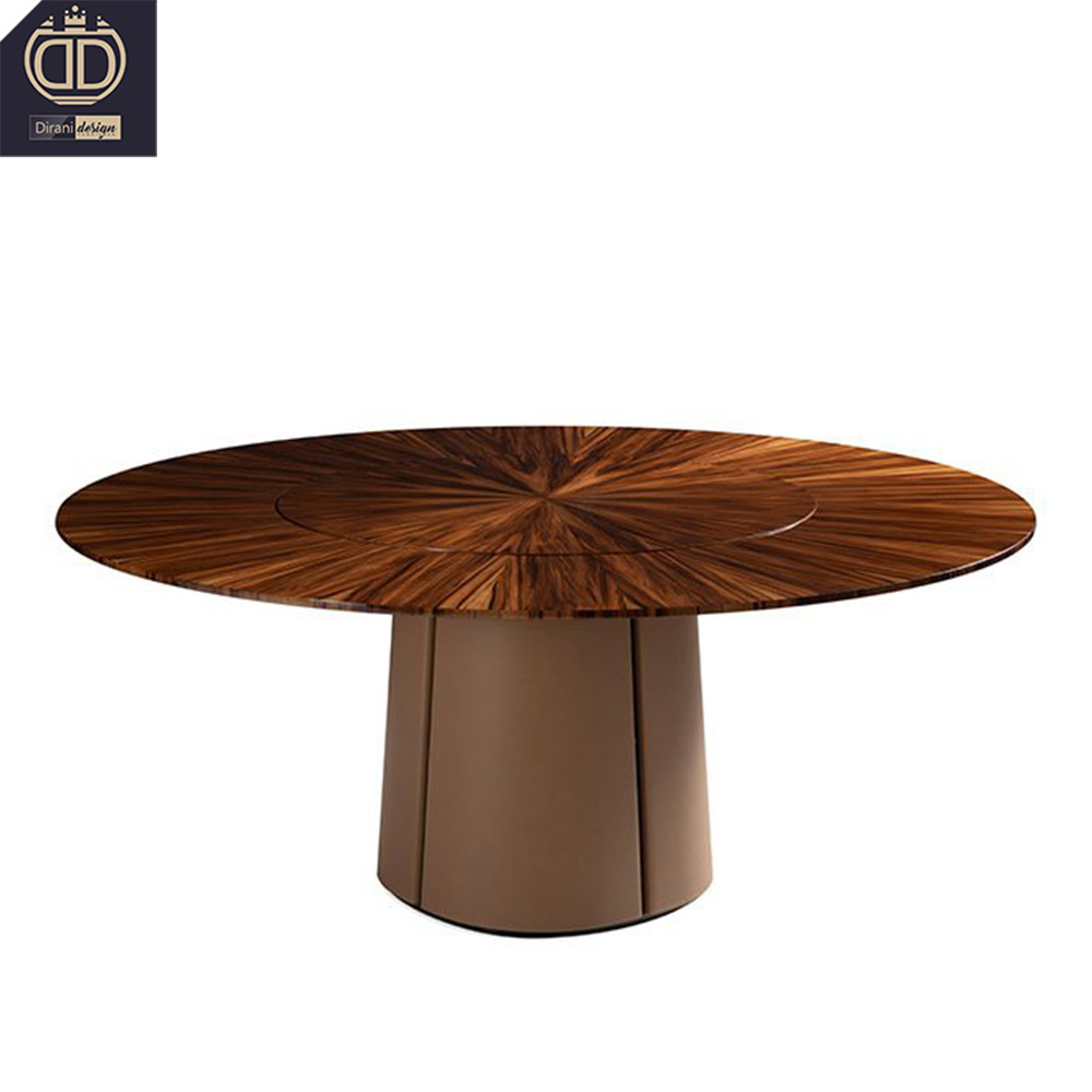 black walnut wooden and leather round dinner table set 4 6 8 10 seat modern luxury round spinning table