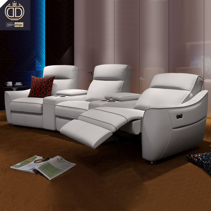 beige modern luxury genuine leather electric cinema recliner sofa home theater furniture sofa bed