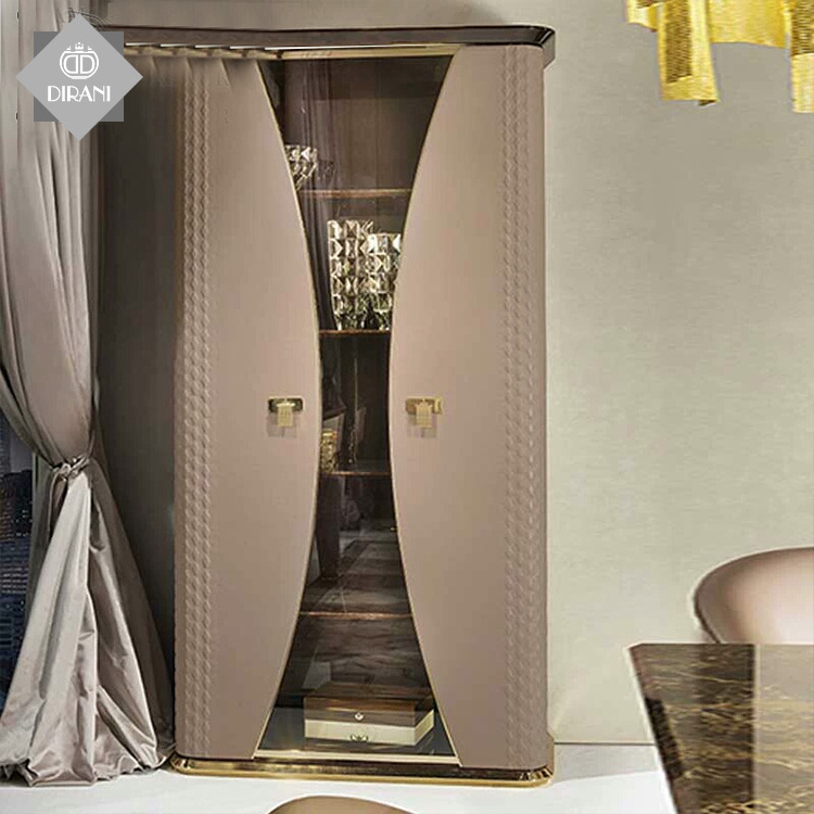 Italian royal modern wooden genuine leather wine VOGUE cabinet furniture design vitrine glass living room wine cabinets