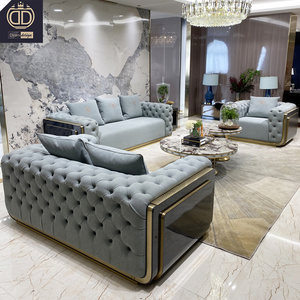 high end blue gold modern luxury living room villa sofa set furniture project Italian design genuine nubuck leather sofa