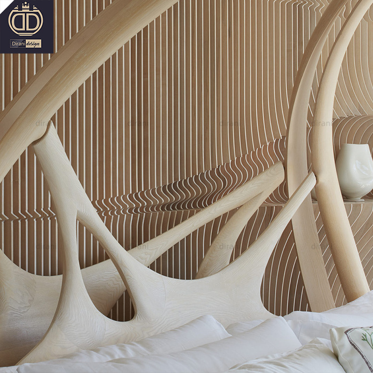 Unique Creative Design Style Bedroom Furniture Hand Made Solid Wood Canopy Carved Wooden Bed