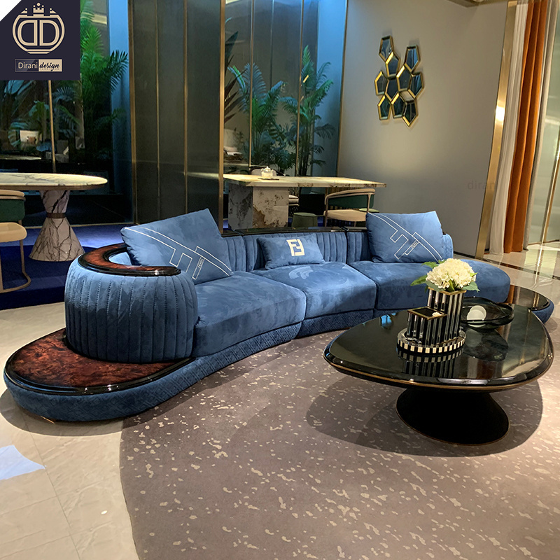 luxury leather family hall sofa couch curved salon living room blue curved sectional couch with coffee table