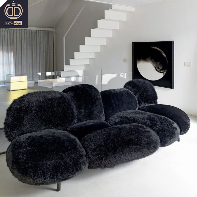 High End Black Powder Puffs Edar Caress Soft Hand Shape Sofa Ecological Fur Special Design Cipria Sofa