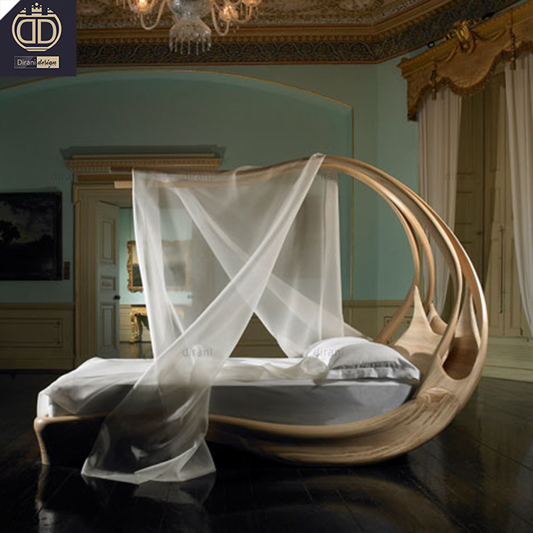 Unique Creative Design Style Bedroom Furniture Hand Made Solid Wood Canopy Carved Wooden Bed