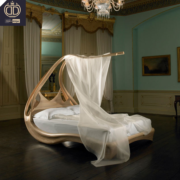 Unique Creative Design Style Bedroom Furniture Hand Made Solid Wood Canopy Carved Wooden Bed