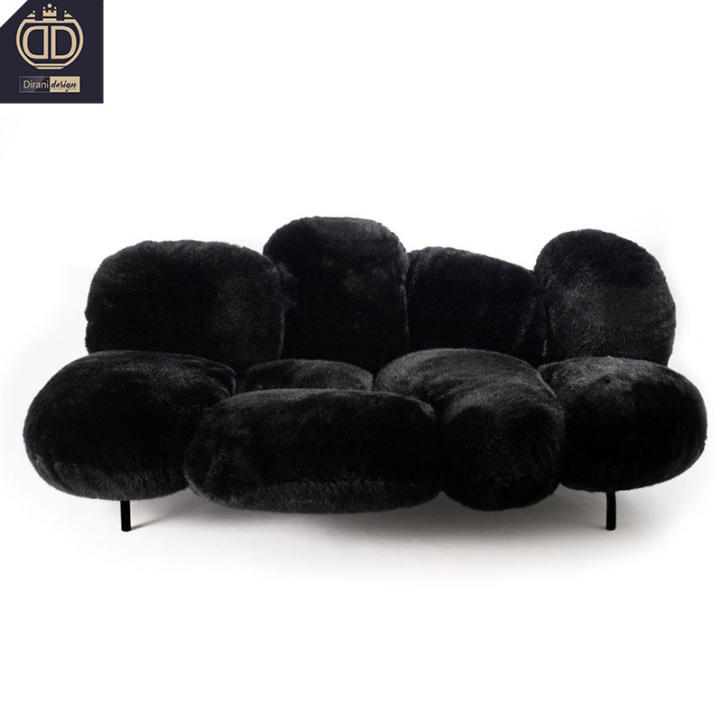 High End Black Powder Puffs Edar Caress Soft Hand Shape Sofa Ecological Fur Special Design Cipria Sofa