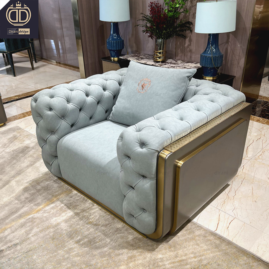 high end blue gold modern luxury living room villa sofa set furniture project Italian design genuine nubuck leather sofa