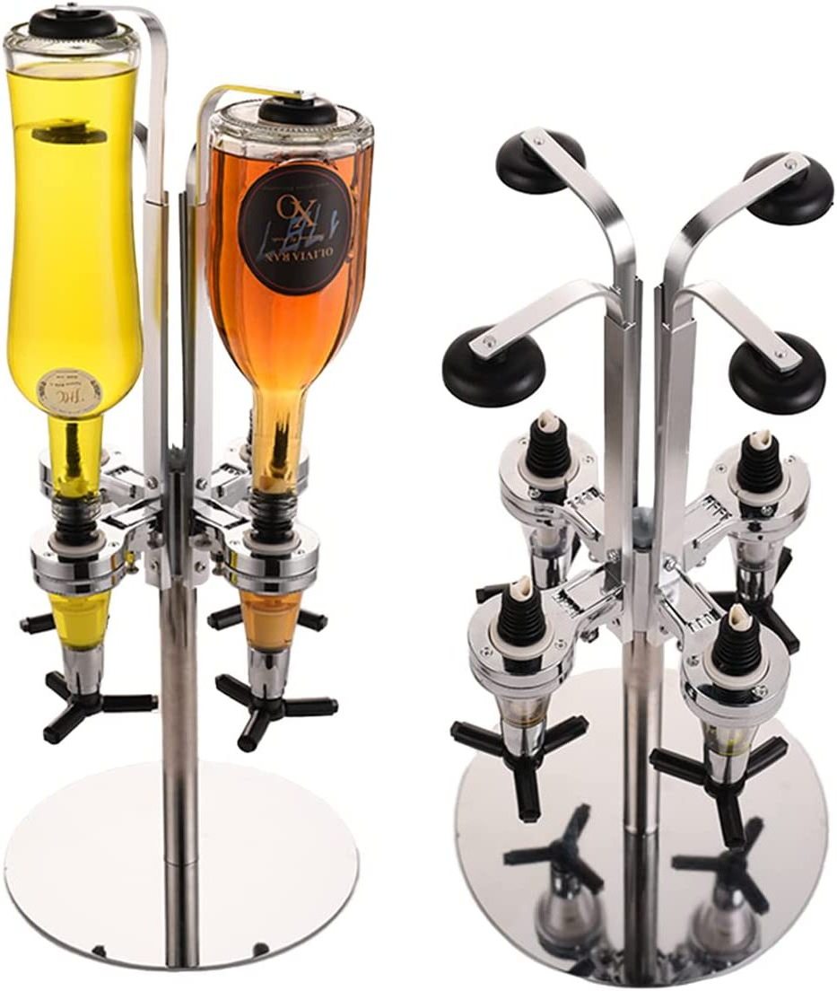 Rotating 4-Bottle Liquor Dispenser, Bar Butler Cocktail Shaker Wine Holder Alcohol Drink Shot Revolving Whisky Liquor Dispenser