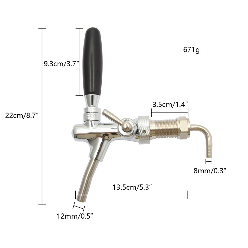 Draft Beer Adjustable Faucet - Beer Faucet, Flow Controller, Chrome Plating Shank G5/8 faucet tap