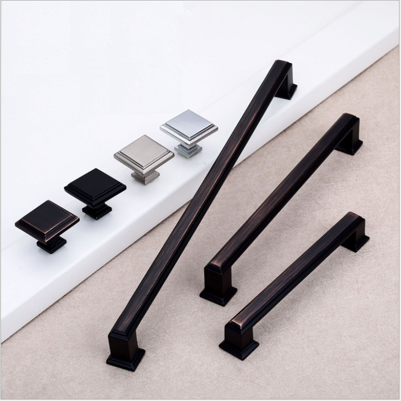 Cabinet Handles Modern Square Furniture Hardware Stainless Steel Kitchen Door Knob Cupboard Wardrobe Drawer Pulls