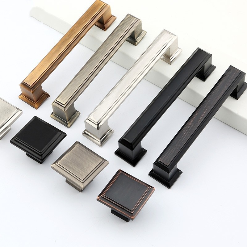 Modern Cabinet Handles Square Furniture Hardware Stainless Steel Kitchen Door Knob Cupboard Wardrobe Drawer Pulls