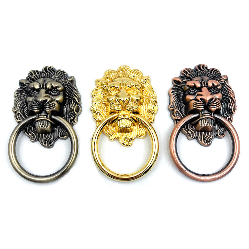 Luxurious Lion Head Round Ring Furniture Hardware Brass Gold Cabinet Door Handle pulls