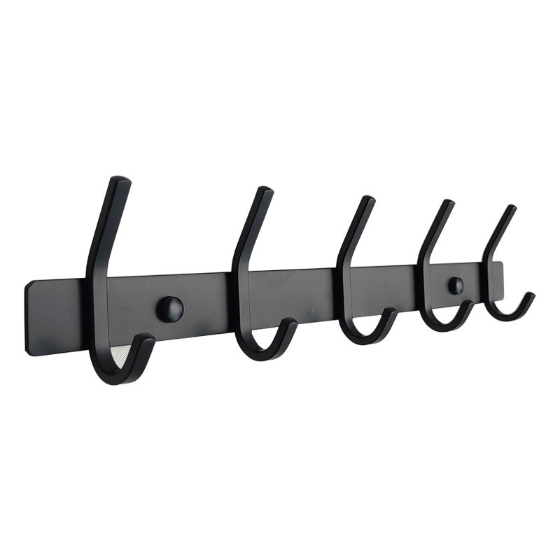 Bathroom Accessories Hooks Rail Stainless Steel Wall Mounted Black Towel Coat Racks Hook With 5 Double Dual Hooks