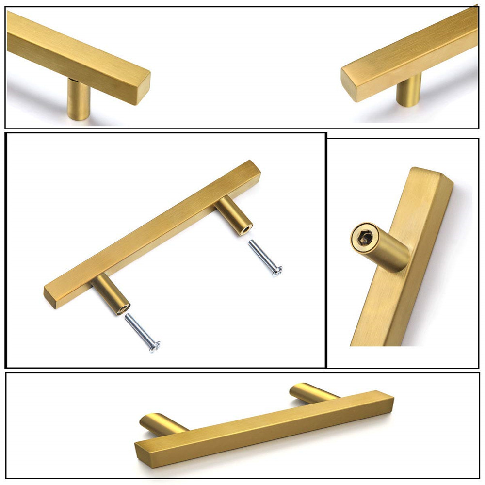 Golden Cabinet Handle Brushed Stainless Cupboard Steel Kitchen Door Knob bedroom Furniture Drawer Hardware Pulls Bar Handle