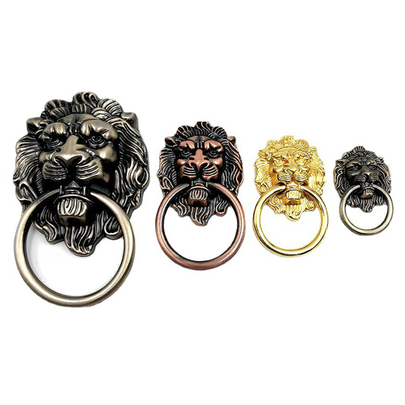 Wholesale Luxurious Antique Furniture Hardware Lion Head Door Handle Knobs Pulls Knocker Vintage Pull Ring Zinc Alloy Gold