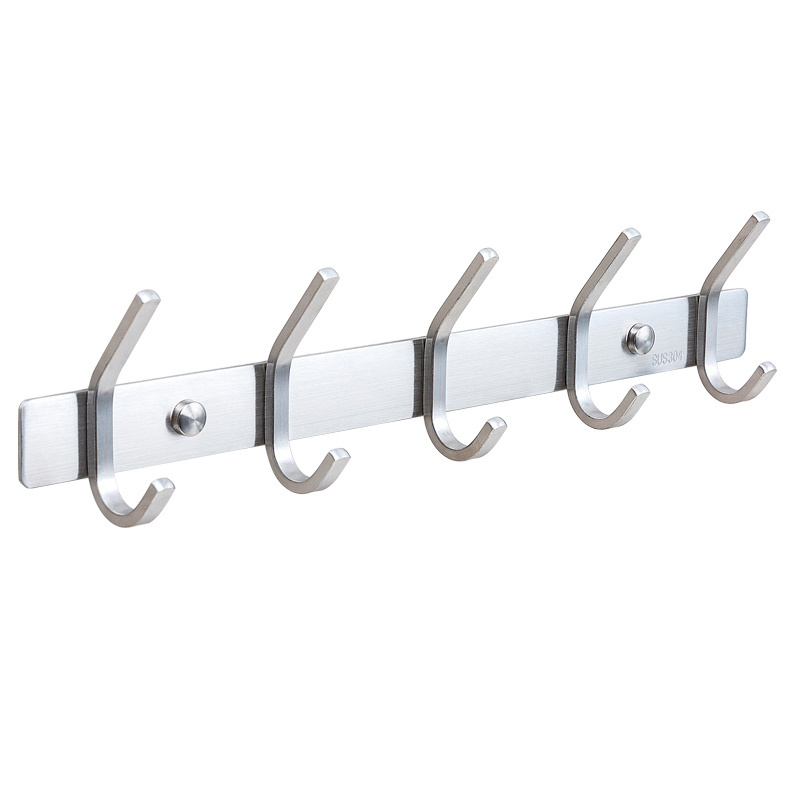 Bathroom Accessories Hooks Rail Stainless Steel Wall Mounted Black Towel Coat Racks Hook With 5 Double Dual Hooks