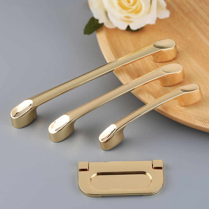 Luxury Bright Gold Kitchen Cabinet Door Handles Zinc Alloy Drawer Pulls Wardrobe Handle