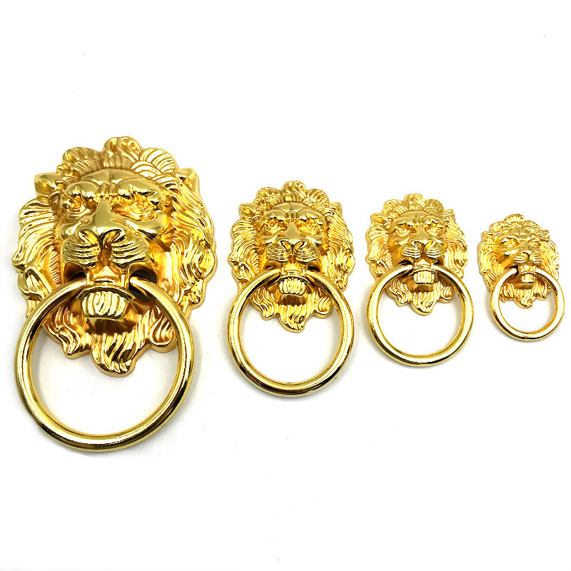 Wholesale Luxurious Antique Furniture Hardware Lion Head Door Handle Knobs Pulls Knocker Vintage Pull Ring Zinc Alloy Gold