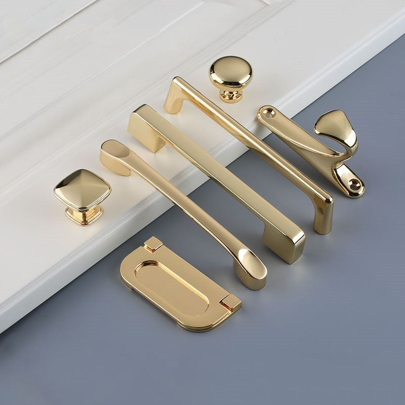 Luxury Bright Gold Kitchen Cabinet Door Handles Zinc Alloy Drawer Pulls Wardrobe Handle