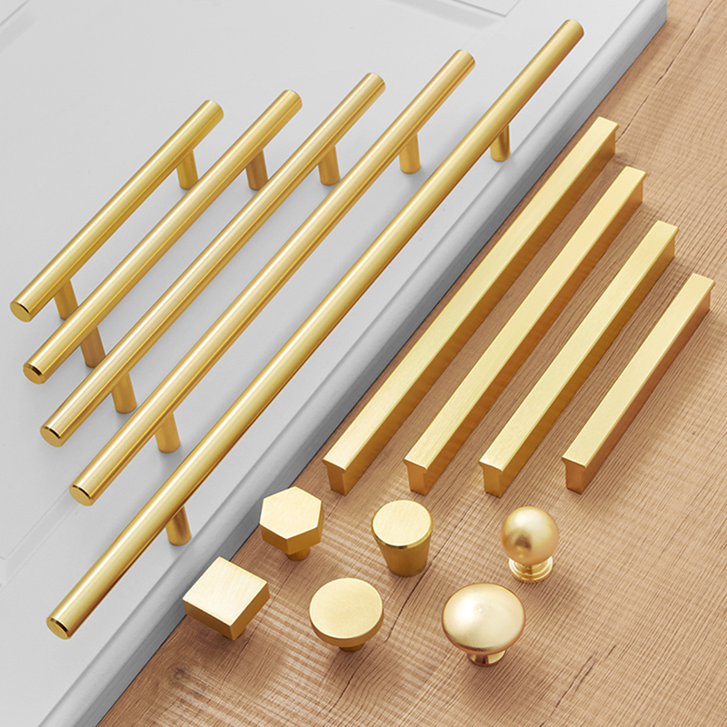 Golden Cabinet Handle Brushed Stainless Cupboard Steel Kitchen Door Knob bedroom Furniture Drawer Hardware Pulls Bar Handle