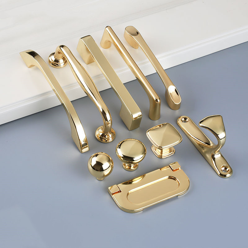 Luxury Bright Gold Kitchen Cabinet Door Handles Zinc Alloy Drawer Pulls Wardrobe Handle