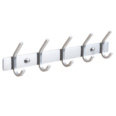 Coat Rack Wall Mounted Coat Hooks For Hanging Coats Heavy Duty Metal Hook Rack Rail With 5 Double Dual Hooks