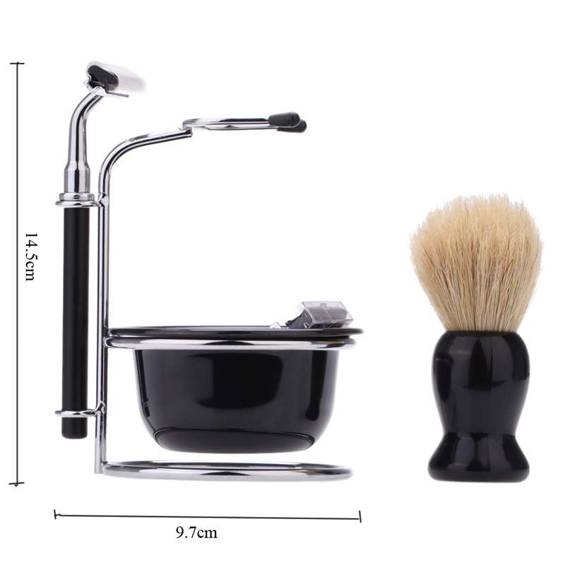 Luxury Father's Day Gifts Personalized  Pro 4 In 1 Shaving Brush Set with Stainless Steel Shaving Razor  Brush Stand and Bowl