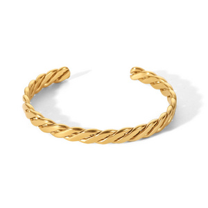 Fashionable Stainless Steel Twisted Rope Bangle For Women Vintage Gold Adjustable Waterproof Cuff Bangle Jewellery Gift For Her