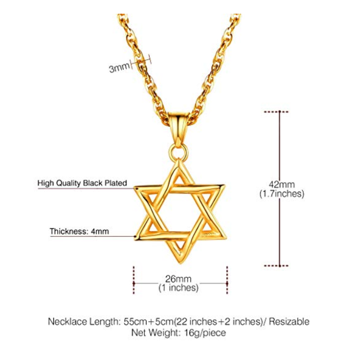 Men Women Jewish Jewelry Megan Star of David Pendant Necklace 18K Gold Israel Necklace